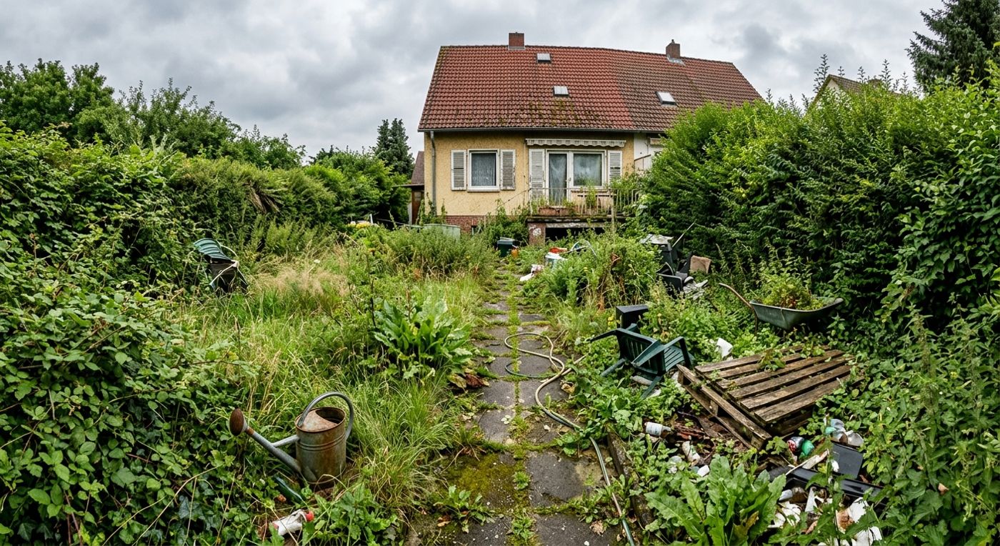 Vorher: Verwilderter Garten — wieder gepflegt
